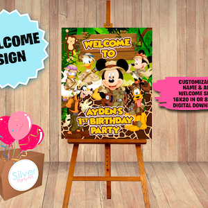 Mickey Mouse Safari Welcome Sign, Welcome Poster, Printable Mickey Safari Welcome Sign, Welcome Sign For Party, DIGITAL FILE -Party Supplies