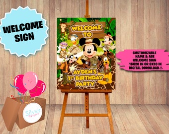 Mickey Mouse Safari Welcome Sign, Welcome Poster, Printable Mickey Safari Welcome Sign, Welcome Sign For Party, DIGITAL FILE -Party Supplies