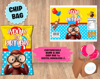 Labels For Curious George Party - Chip Bag Label - DIGITAL DOWNLOAD - Curious George Printable - Birthday Supplies