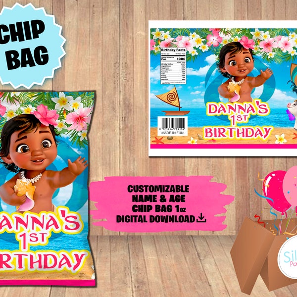 Labels For Baby Moana Party - Chip Bag Label - DIGITAL DOWNLOAD - Baby Moana Printable - Birthday Supplies