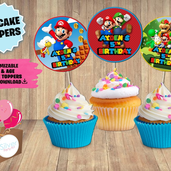 Super Mario Bros Anhänger 6x6 cm - DIGITAL DOWNLOAD - Cupcake Topper Super Mario - Party Material - Geburtstag Dekor