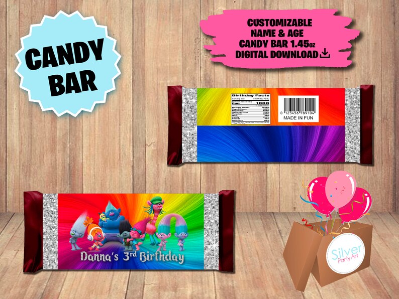 Labels for Trolls Party Candy Bar Label Chocolate Label Etsy