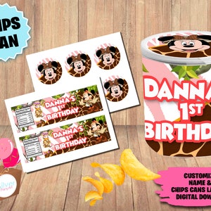 Etykiety na Minnie Mouse Safari Party Pack - Chip Can 1.3oz - POBIERANIE CYFROWE - Artykuły urodzinowe - Chipsy