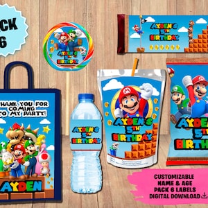 Etiketten für Mario Bros Birthday Party Pack - Chipsbeutel - Geschenkbeutel - Saft - Wasserflasche - Schokoladenverpackung - Lollipop DIGITAL DOWNLOAD