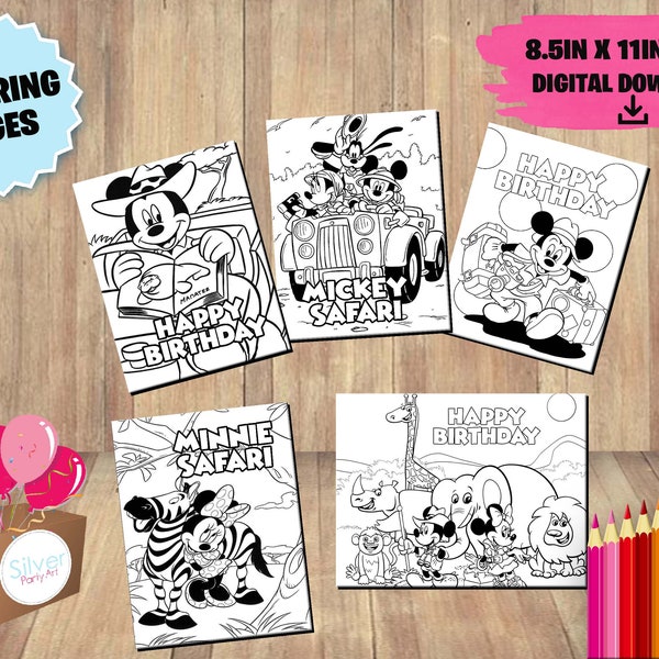 Pack Mickey Safari for Coloring pages INSTANT DOWNLOAD - Mickey Safari Black and White - Drawings for Babys