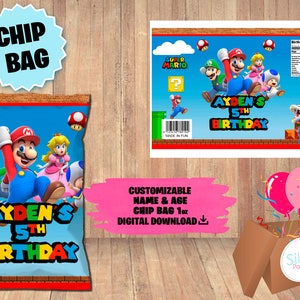 Etiketten für Mario Bros Party - Chiptütenetiketten - DIGITALER DOWNLOAD - Mario Bros Printable - Geburtstagszubehör