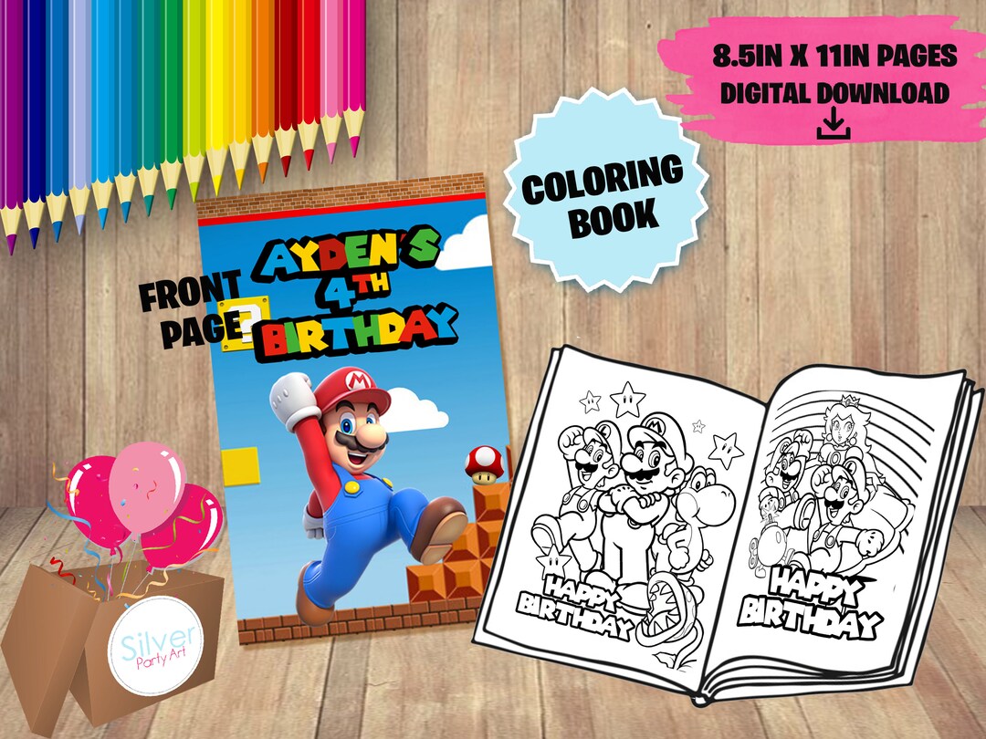 Coloring Book for Mario Bros Birhtday Party - DIGITAL DOWNLOAD - Book ...
