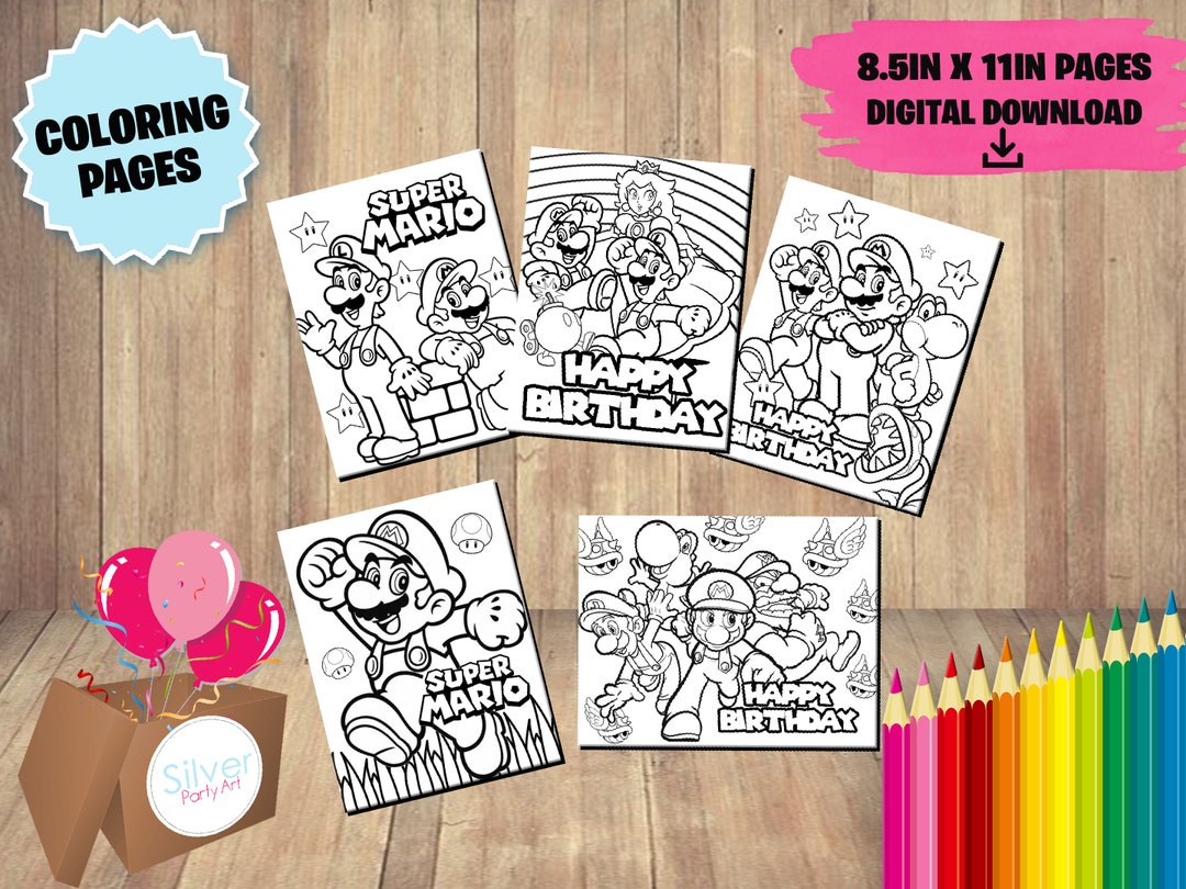 Pack Mario Bros for Coloring Pages INSTANT DOWNLOAD Super Mario Black