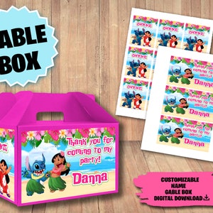 Étiquette pour fête d'anniversaire Lilo And Stitch - Étiquette de boîte à pignon Lilo And Stitch - Étiquette de boîte cadeau - TÉLÉCHARGEMENT NUMÉRIQUE - Étiquette de boîte de fête imprimable
