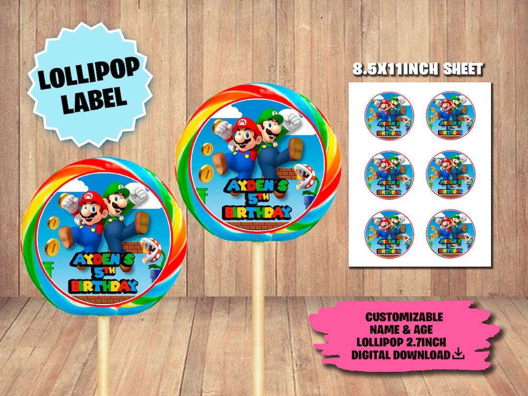 Mario Bros Lollipop - Lollipop Birthday Mario Bros - Only DIGITAL DOWNLOAD for Lollipop 2.7" - Etsy UK