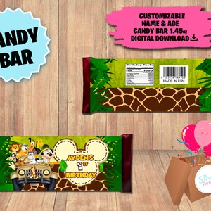 Étiquettes pour Mickey Mouse Safari Party - Barre chocolatée 1,45 oz - Étiquette chocolat - TÉLÉCHARGEMENT NUMÉRIQUE - Imprimable - Fournitures d'anniversaire