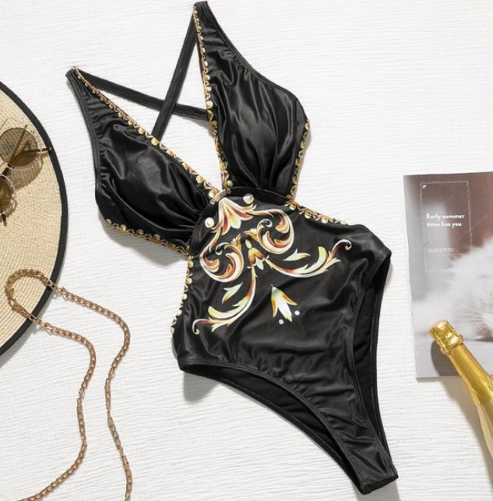 CRUELTY FREE Gold Foil Swimsuit Monokini Swimwear Bathing Suit Etsy