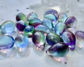 6 Pale Blue With Picasso And Bronze Finish 6x15mm Dangle Drop Glass Beads N618