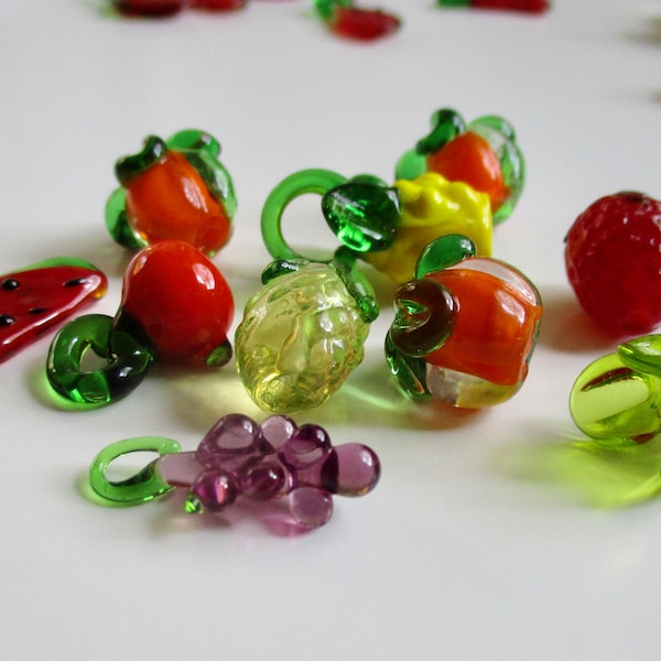 10 Handmade Lampwork Colourful Vegetable Fruit Glass Beads & Charms