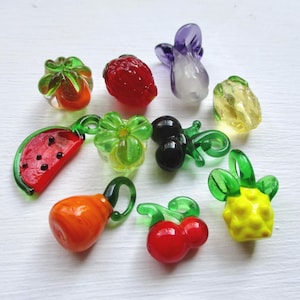 10 Handmade Lampwork Colourful Vegetable Fruit Glass Beads & Charms