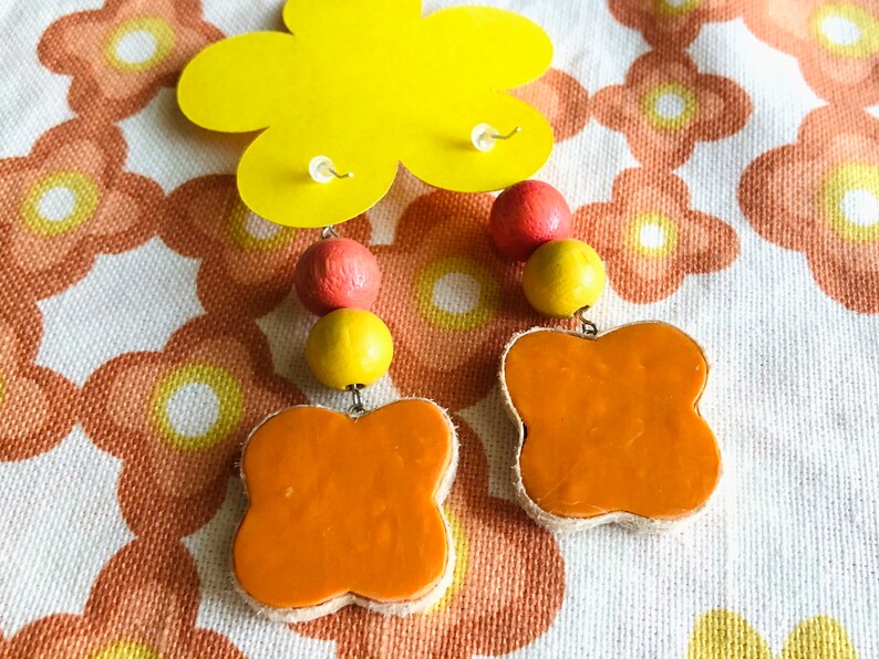 Sustainable Fashion Retro Upcycled Flower Fabric Earrings Vintage Accessories Statement Jewelry