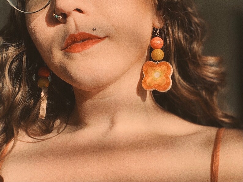 Sustainable Fashion Retro Upcycled Flower Fabric Earrings Vintage Accessories Statement Jewelry