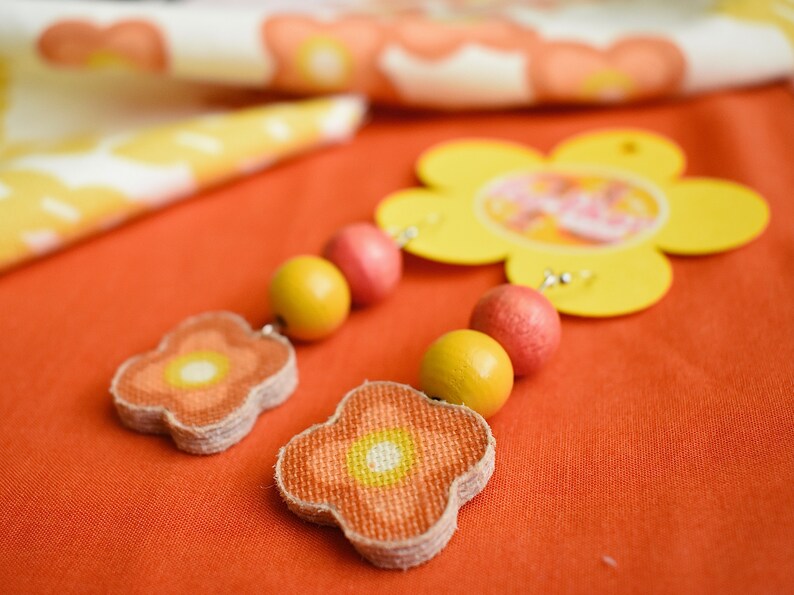 Sustainable Fashion Retro Upcycled Flower Fabric Earrings Vintage Accessories Statement Jewelry