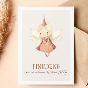5 / 10 / 15 Stk. Einladungskarte Kindergeburtstag optional mit Umschlägen / Fee Prinzessin