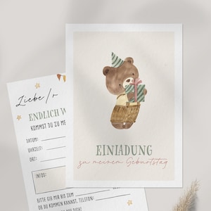 5 / 10 / 15 Stk. Einladungskarte Kindergeburtstag Junge Mädchen Unisex optional mit Umschlägen Bär