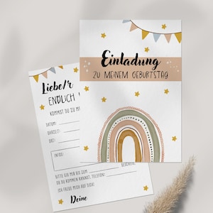 5 / 10 / 15 Stk. Einladungskarte Kindergeburtstag Mädchen optional mit Umschlägen Regenbogen