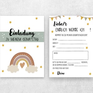 5 / 10 / 15 Stk. Einladungskarte Kindergeburtstag Mädchen Unisex optional mit Umschlägen Regenbogen mit Herz
