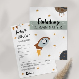 5 / 10 / 15 Stk. Einladungskarte Kindergeburtstag Junge Mädchen Unisex optional mit Umschlägen Rakete