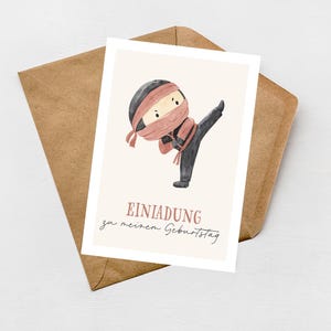 5 / 10 / 15 Stk. Einladungskarte Kindergeburtstag Ninja optional mit Umschlägen
