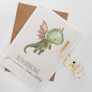 5 / 10 / 15 Stk. Einladungskarte Kindergeburtstag Junge Mädchen Unisex optional mit Umschlägen Drache Dino