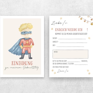 5 / 10 / 15 Stk. Einladungskarte Kindergeburtstag optional mit Umschlägen Superheld
