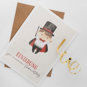 5 / 10 / 15 Stk. Einladungskarte Kindergeburtstag Junge Mädchen Unisex optional mit Umschlägen Zauberer
