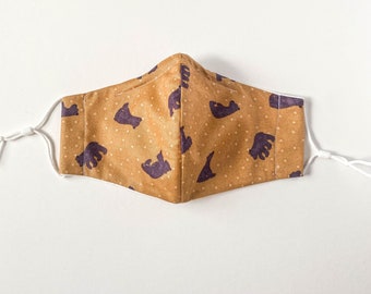 Reusable Cotton Face Mask w/ Nose Wire & Filter Pocket | Bears