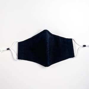Cotton Face Mask with Nose Wire, Filter Pocket, and Adjustable Ear Toggles. 3 layers, fabric, reusable, breathable, and handmade |  Black