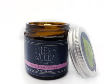 Rose and Frankincense Face Cream - 100% Natural, Vegan, Moisturising, Anti Ageing, Cruelty Free - 60ml