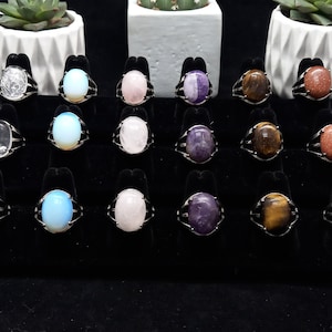 Verstellbare Edelstein- und Quarzringe, Opal, Weißer Quarz, Rosenquarz, Lapiz Lazuli, Goldstein, Blauer Goldstein, Amethyst, Lavastein
