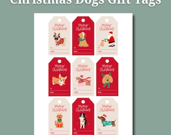 Christmas Dog Gift Tags Printable | Cute Puppy Holiday Tags | 8.5x 11 and A4 Instant Digital Download, Ready to Print