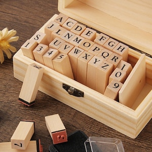 Alphabet Stamps Set With Wood Box Black Ink Pad Letter Number Rubber Stamps  for Diary Journal Clay Girl Gift 