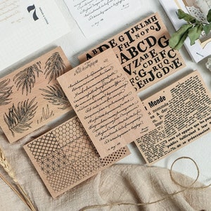 Large Background Stamp, Lines, Geometric, Newspapers, Palm leaves, Alphabets, Square Vintage Wooden Rubber Stamp