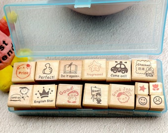 student homework diary Teacher Comments Wood Rubber Stamps Set of 15pcs For Kids Homework Notebook Journal Diary Decoration