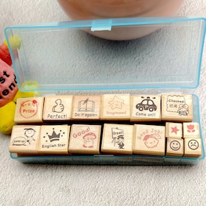Lehrer Kommentare Holz Stempel Set von 15 Stück Für Kinder Hausarbeit Planer Journal Tagebuch Dekoration