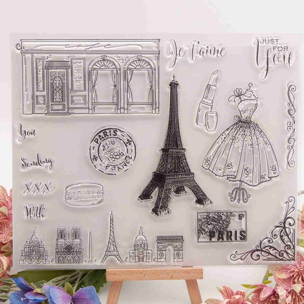 Paris Theme Stamps Set For Cardmaking Scrapbooking Decorative Journal Album DIY Supplies Eiffel Tower