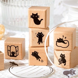 Cute Kitty Stamps Lovely Cats Wood Rubber Stamps For Card Making Scrapbooking Journaling Diary Decoration DIY Tool 6 Styles