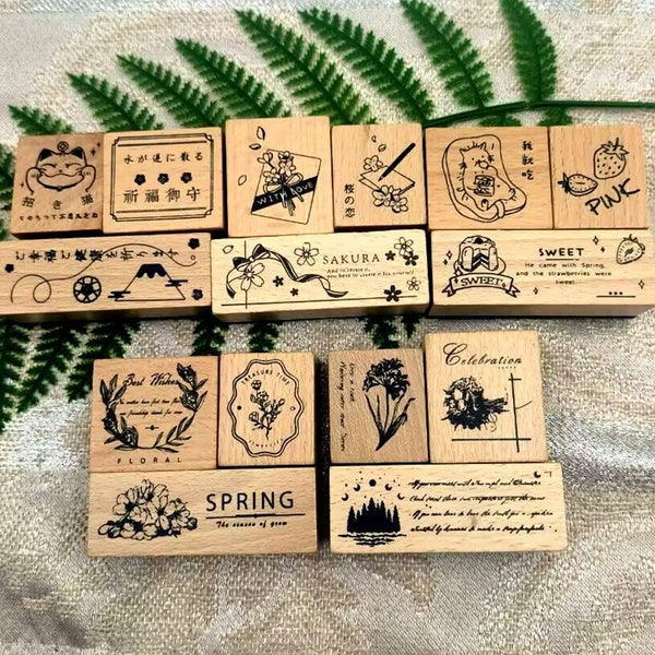 Floral Wooden Rubber Stamps Set of 3pcs for Cardmaking Scrapbooking Journal Diary Filofax Decoration DIY 5 Style Japanese Style