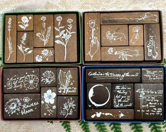 Blumenstempel Set von 6 Stück Vintage Holz Stempel Für Journal Tagebuch Filofax Dekoration Kartenherstellung Scrapbooking DIY 4 Styles