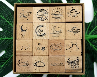 Moon & Star Rubber Stamps: 16-Piece Celestial Journal Set Card Making