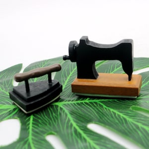 Sello de goma con forma de hierro retro, sello de madera para máquina de coser francesa Merci, 2 estilos
