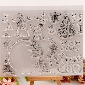 Christmas Card Making Stamps For Kids Scprabooking Journaling Envelope Decorating DIY Snowman Deer Rabbit