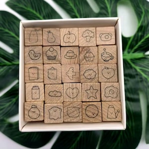 25 STKS Dagboekstempels Houten rubberen stempelset Fruit, voedsel Patronen Versieren Planner Journal Album