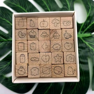 25PCS Diary Stamps Wooden Rubber Stamp Set Fruit, food Patterns Decorate Planner Journal Album