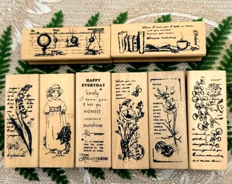 Vintage Floral Stamp Wooden Rubber Stamp for Girl Craft Card Making Scrapbooking Journal Filofax Decoration Tool 8 Style